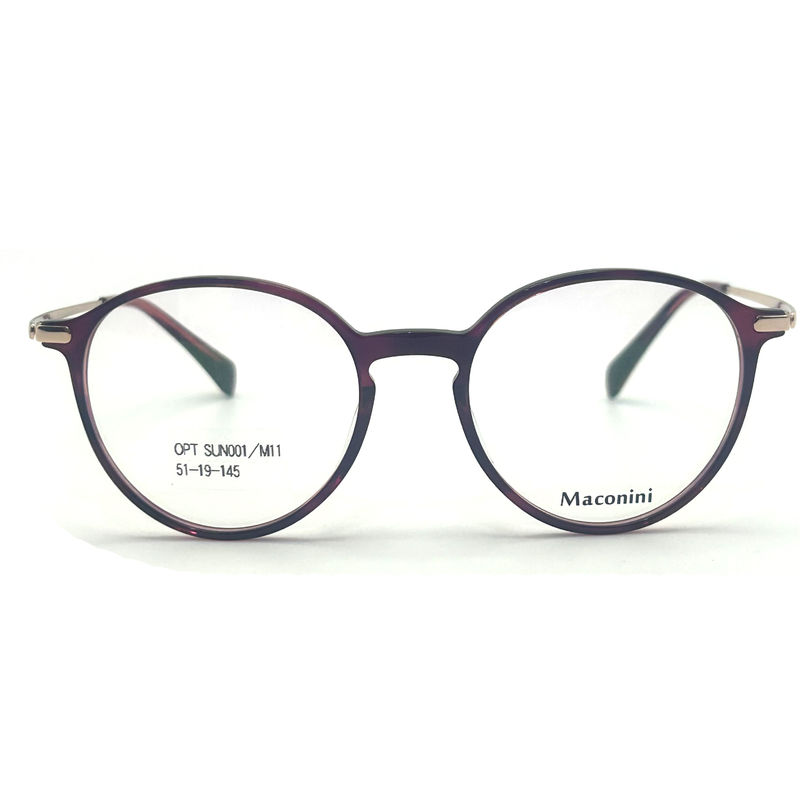 OPT SUN001 Cadre optique en acétate avec tempes à haute élasticité style rond tendance Look à la mode